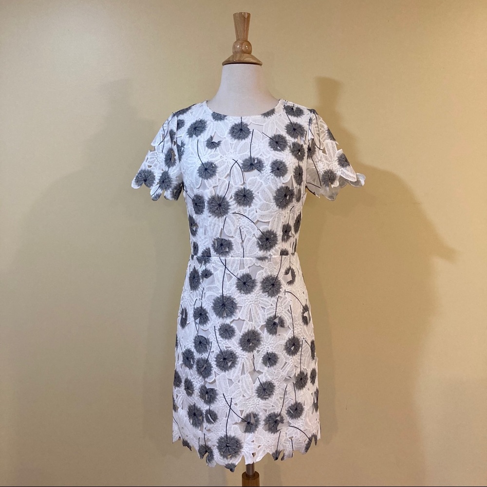 Grey Floral Embroidered Eyelet Lace Shift Dress - Picture 3 of 5